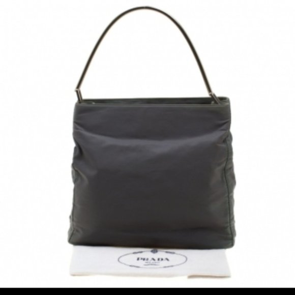 Prada green nylon silver handle shoulder bag tote - Picture 6 of 10